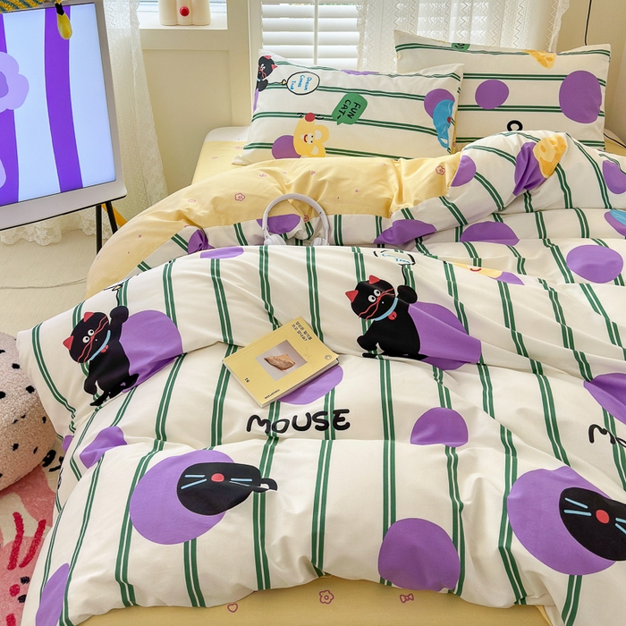 91家纺网 家纺一手货源 找家纺 优彩 2026春夏新款全棉纯棉13070跑量款特价小碎花卡通四件套 猫和老鼠