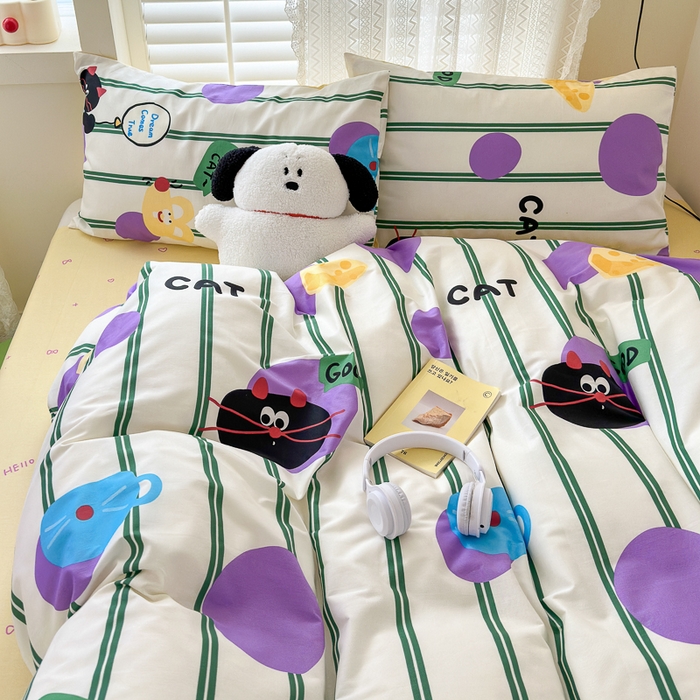 91家纺网 家纺一手货源 找家纺 优彩 2026春夏新款全棉纯棉13070跑量款特价小碎花卡通四件套 猫和老鼠