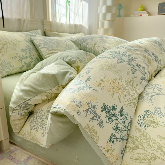 优彩 2026春夏新款全棉纯棉13070跑量款特价小碎花卡通四件套 幽兰花谷