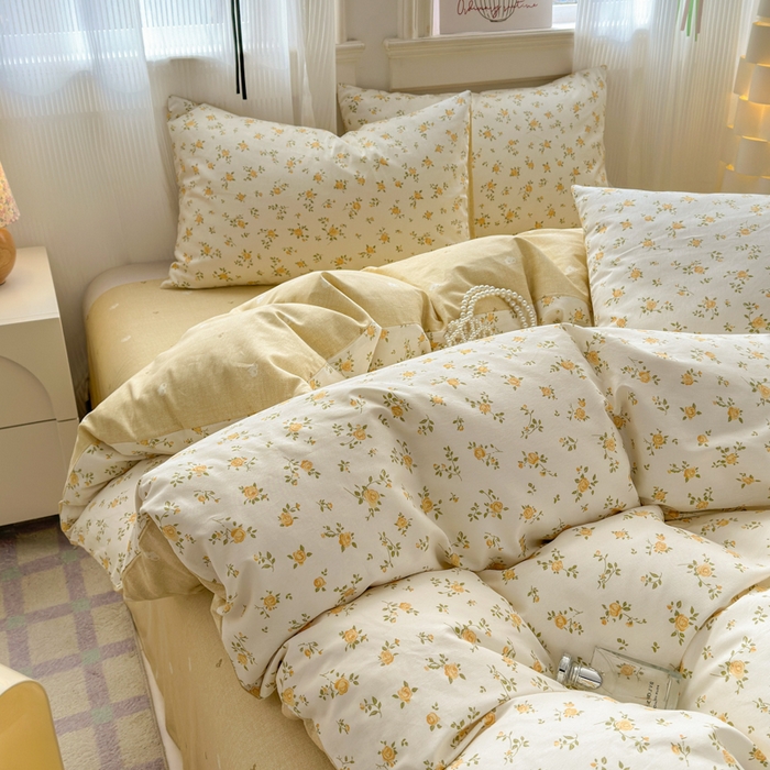 91家纺网 家纺一手货源 找家纺 优彩 2026春夏新款全棉纯棉13070跑量款特价小碎花卡通四件套 小黄花