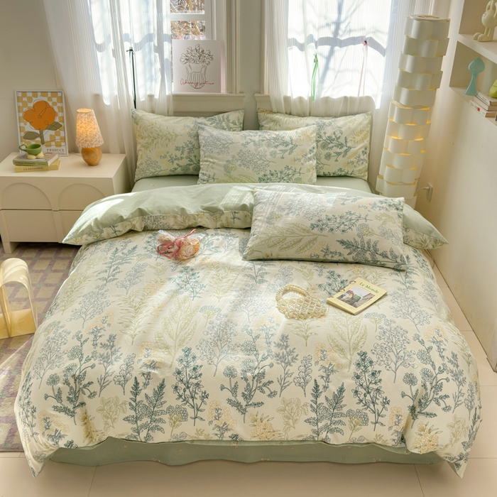 91家纺网 家纺一手货源 找家纺 优彩 2026春夏新款全棉纯棉13070跑量款特价小碎花卡通四件套 幽兰花谷