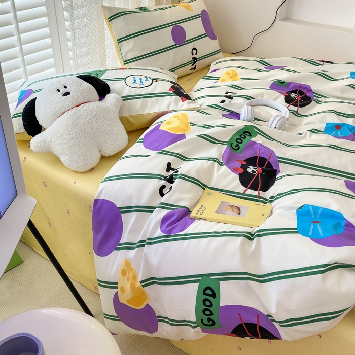 91家纺网 家纺一手货源 找家纺 优彩 2026春夏新款全棉纯棉13070跑量款特价小碎花卡通四件套 猫和老鼠