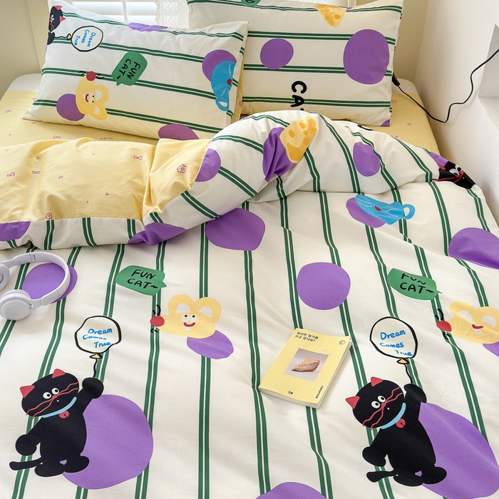 91家纺网 家纺一手货源 找家纺 优彩 2026春夏新款全棉纯棉13070跑量款特价小碎花卡通四件套 猫和老鼠