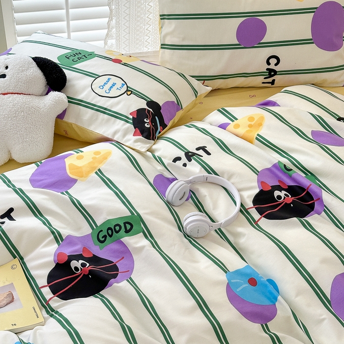 91家纺网 家纺一手货源 找家纺 优彩 2026春夏新款全棉纯棉13070跑量款特价小碎花卡通四件套 猫和老鼠