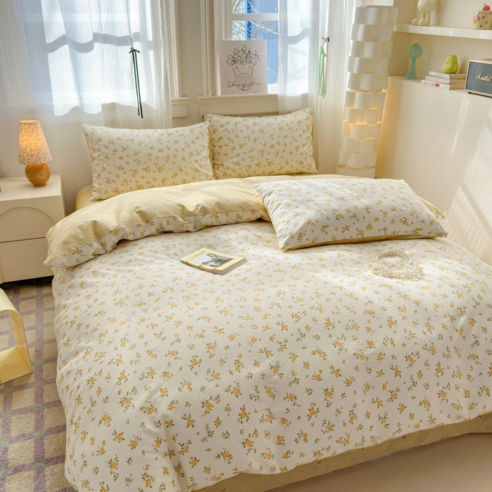 91家纺网 家纺一手货源 找家纺 优彩 2026春夏新款全棉纯棉13070跑量款特价小碎花卡通四件套 小黄花