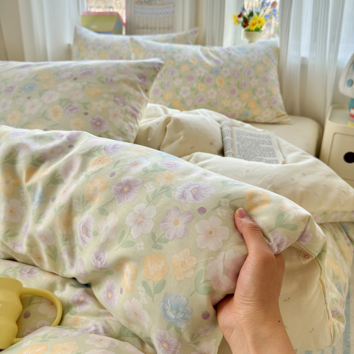 优彩 2026春夏新款全棉纯棉13070跑量款特价小碎花卡通四件套 紫韵