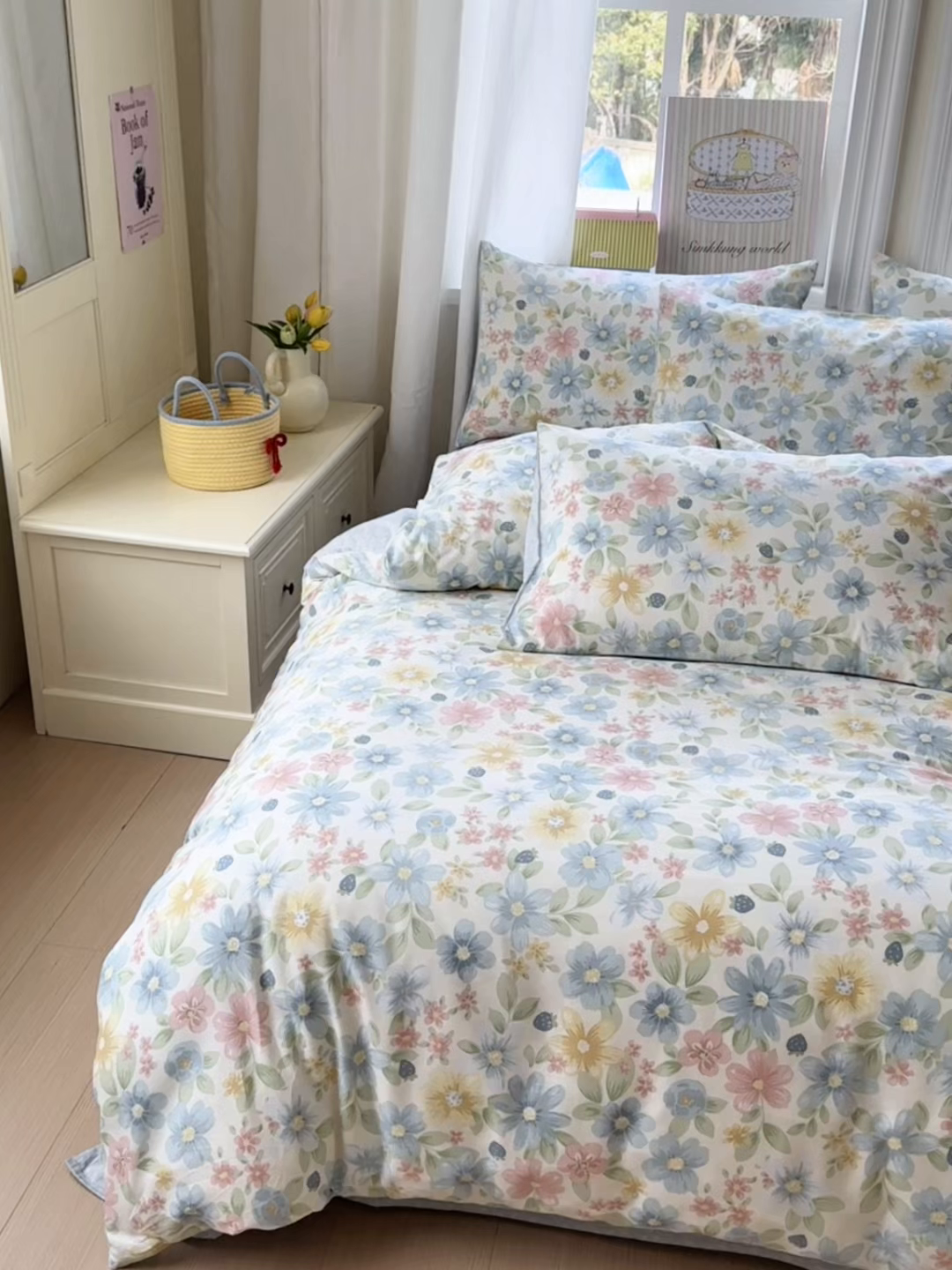 91家纺网 家纺一手货源 找家纺 优彩 2026春夏新款全棉纯棉13070跑量款特价小碎花卡通四件套 花间密语