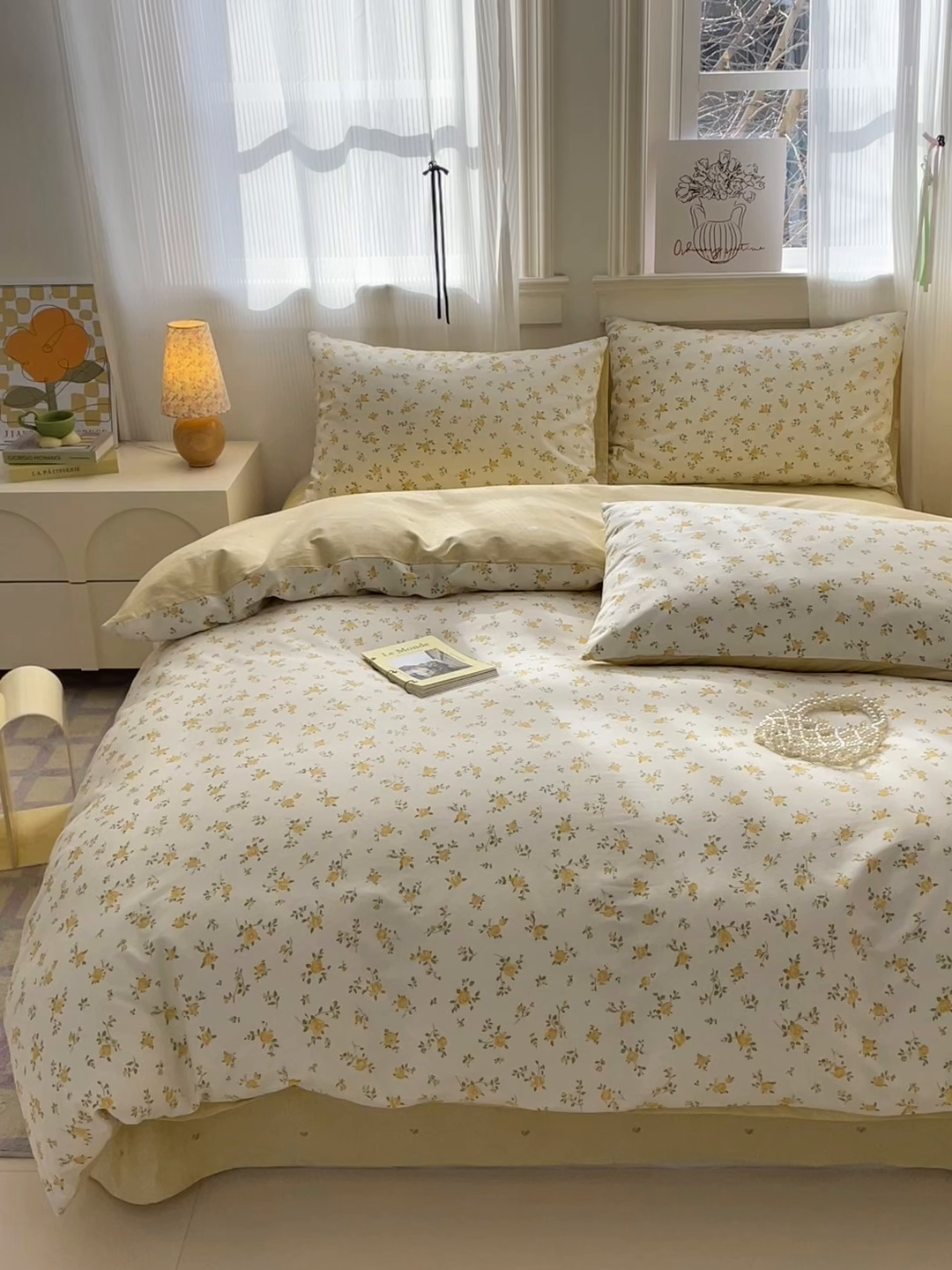 91家纺网 家纺一手货源 找家纺 优彩 2026春夏新款全棉纯棉13070跑量款特价小碎花卡通四件套 小黄花