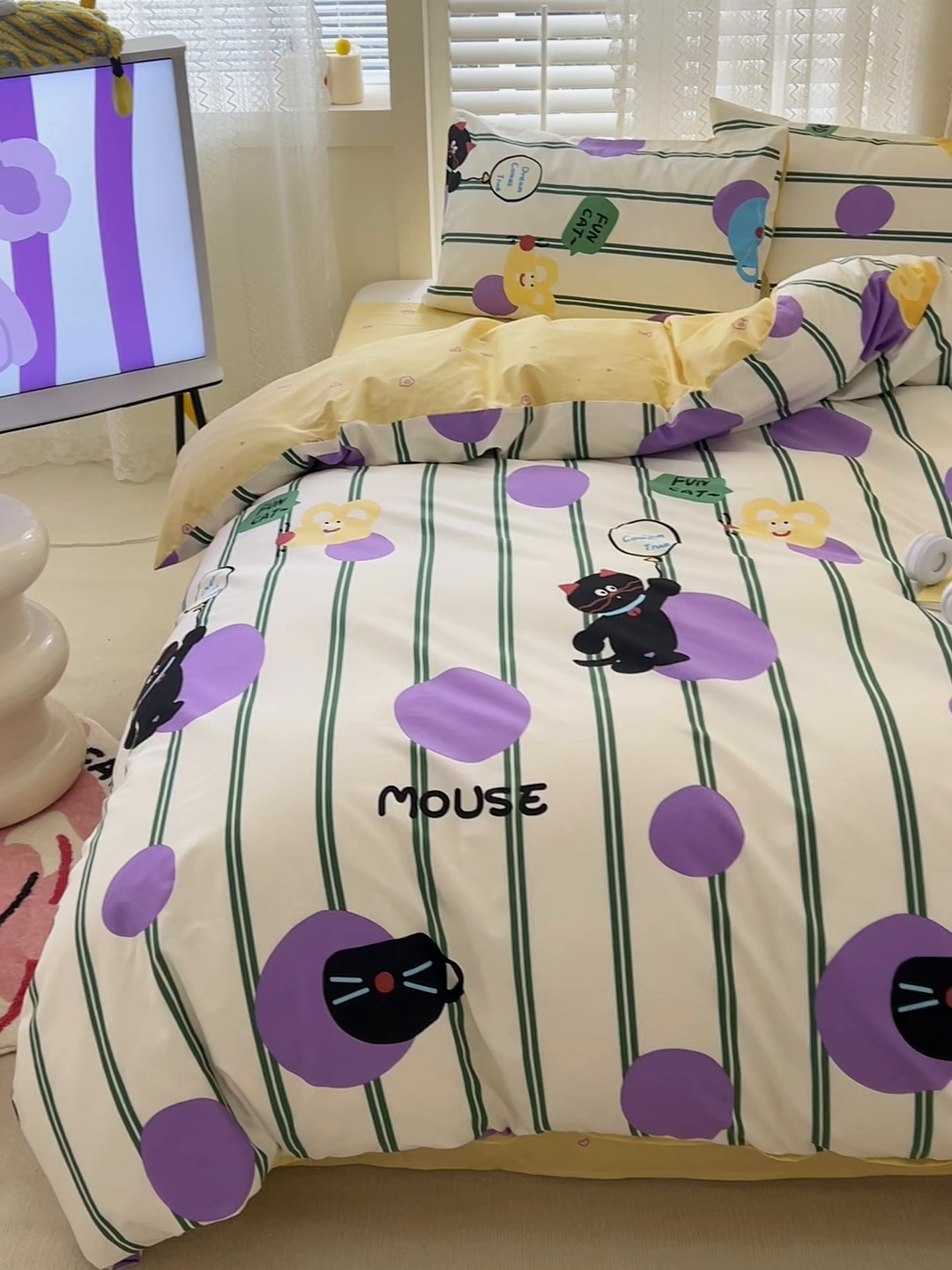 91家纺网 家纺一手货源 找家纺 优彩 2026春夏新款全棉纯棉13070跑量款特价小碎花卡通四件套 猫和老鼠