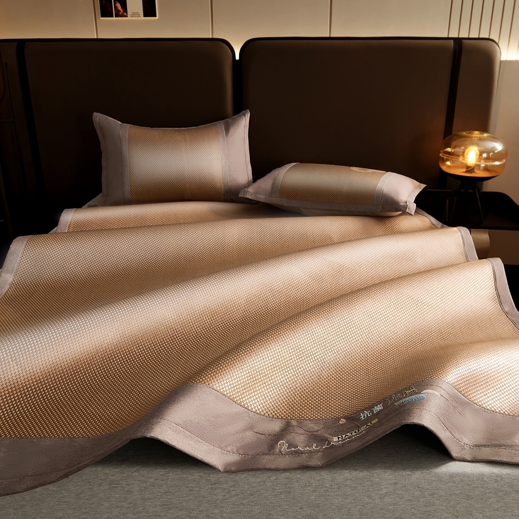 梵克保罗 2026春夏新款3D复合冰藤凉席三件套 冰藤-落日-咖