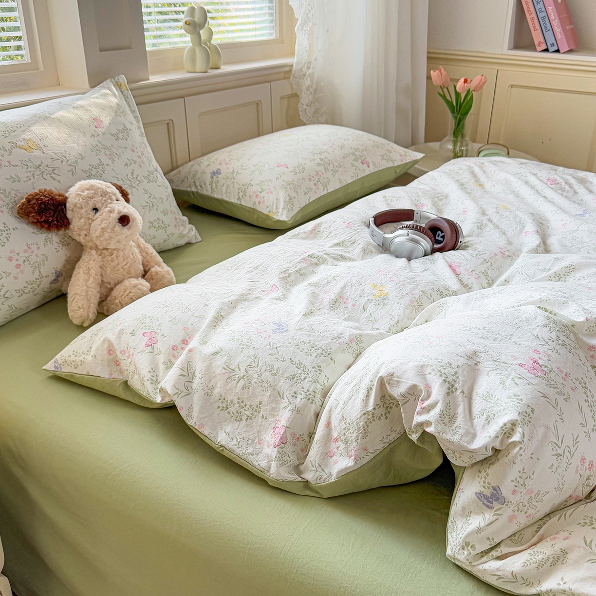 91家纺网 家纺一手货源 找家纺 铭浩家纺 2026春夏新款A类古法水洗云朵四件套 青春蝶舞