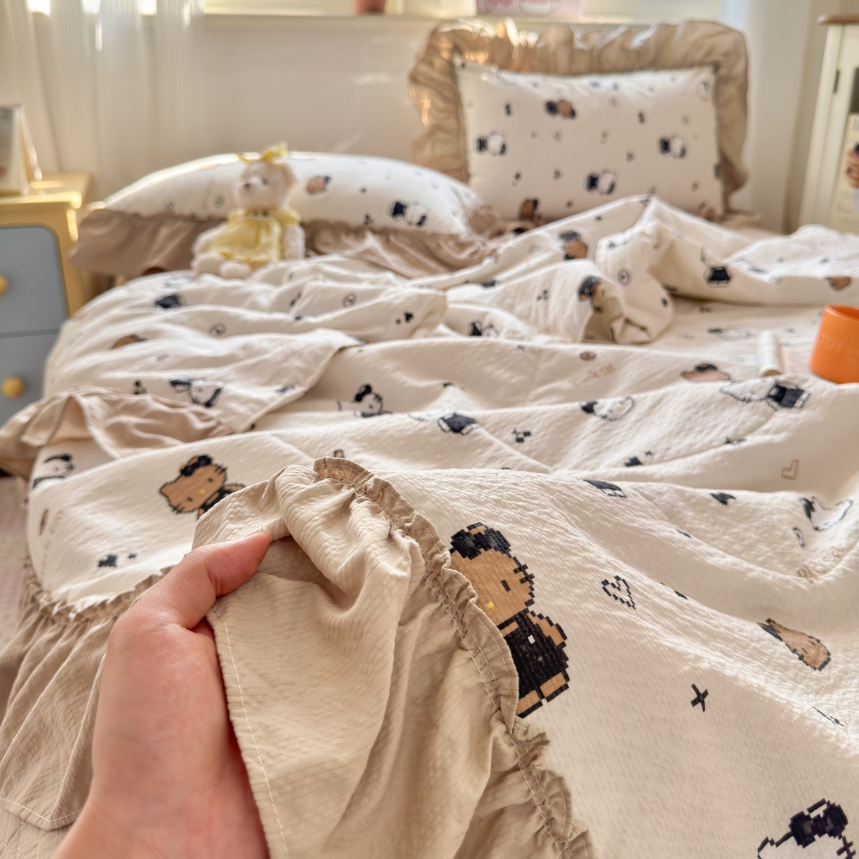 禾沐 2026新款云感泡芙棉床盖夏被四件套AA款（夏被款） 奥利奥小猫