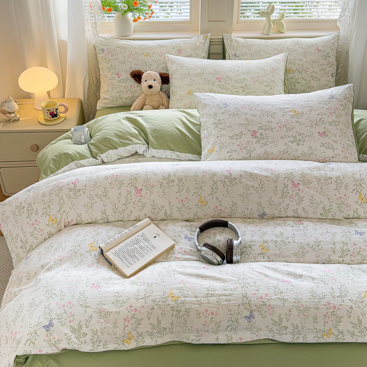 91家纺网 家纺一手货源 找家纺 铭浩家纺 2026春夏新款A类古法水洗云朵四件套 青春蝶舞