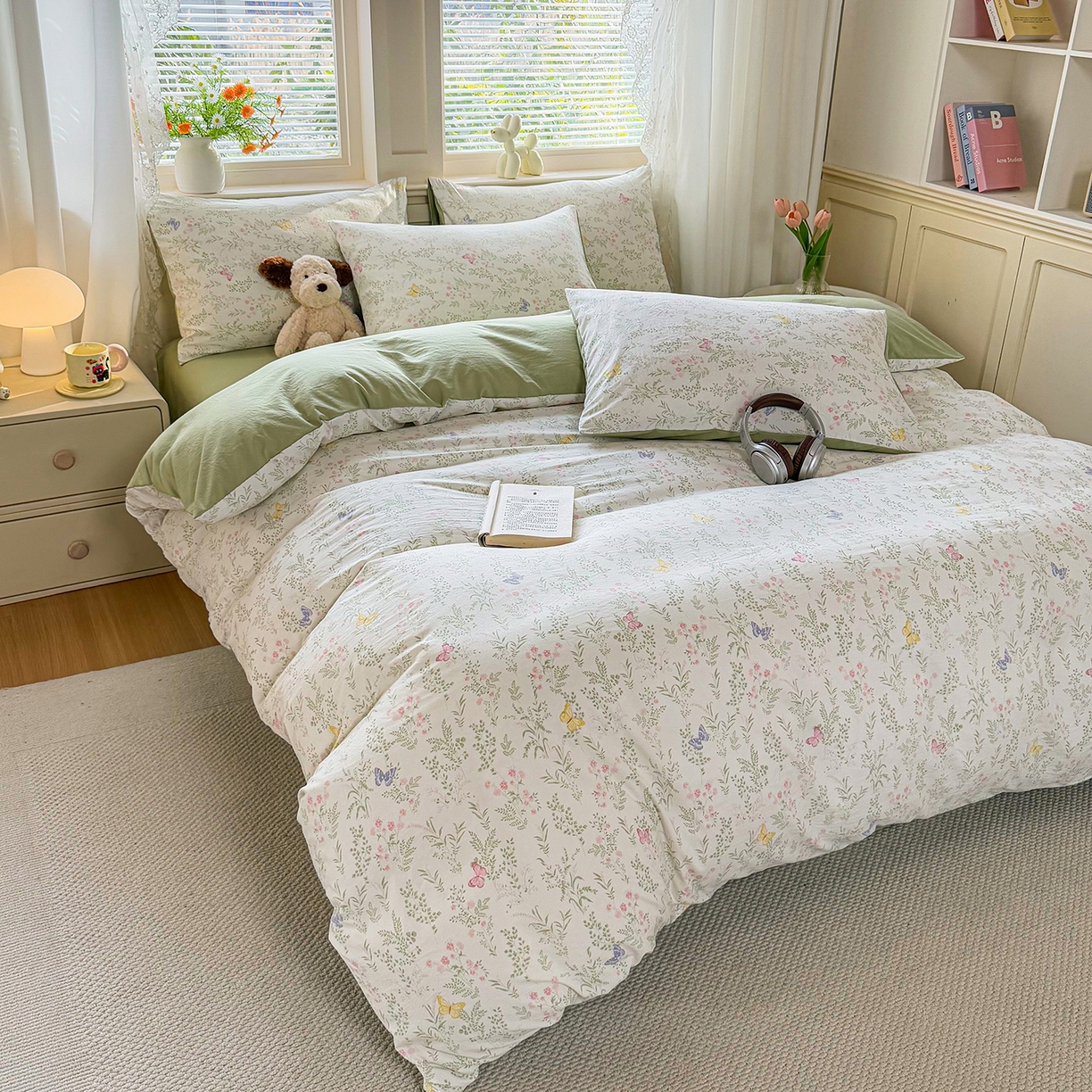 91家纺网 家纺一手货源 找家纺 铭浩家纺 2026春夏新款A类古法水洗云朵四件套 青春蝶舞