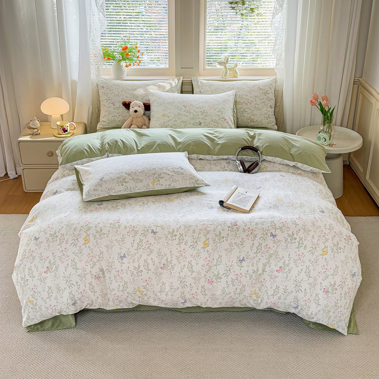 91家纺网 家纺一手货源 找家纺 铭浩家纺 2026春夏新款A类古法水洗云朵四件套 青春蝶舞