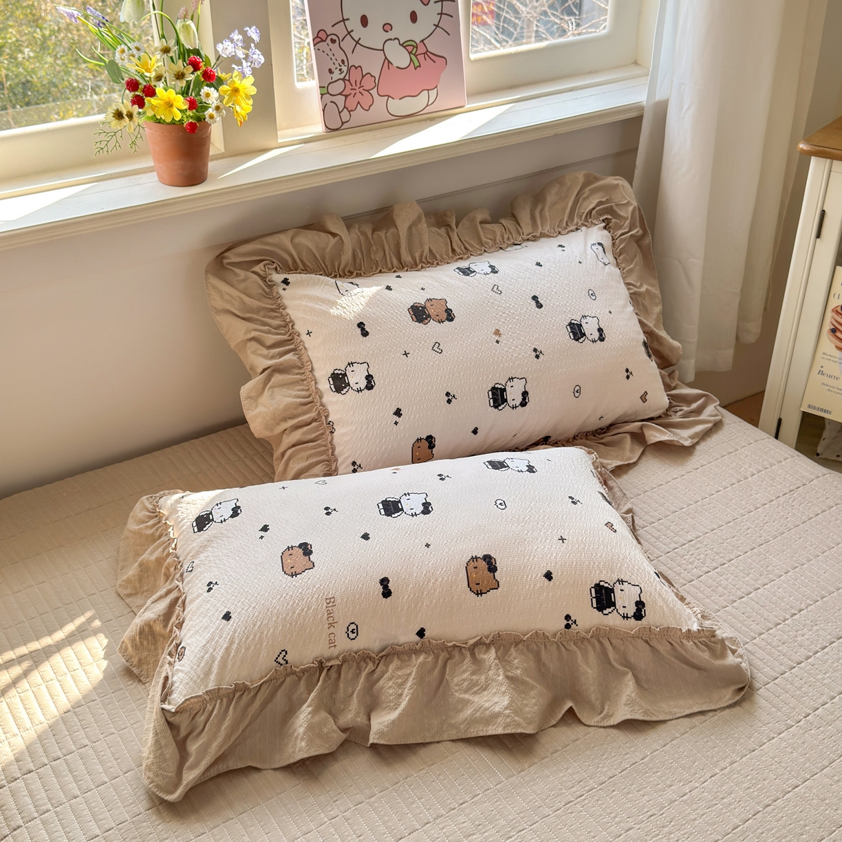 91家纺网 家纺一手货源 找家纺 禾沐 2026新款云感泡芙棉床盖夏被四件套AA款（夏被款） 奥利奥小猫