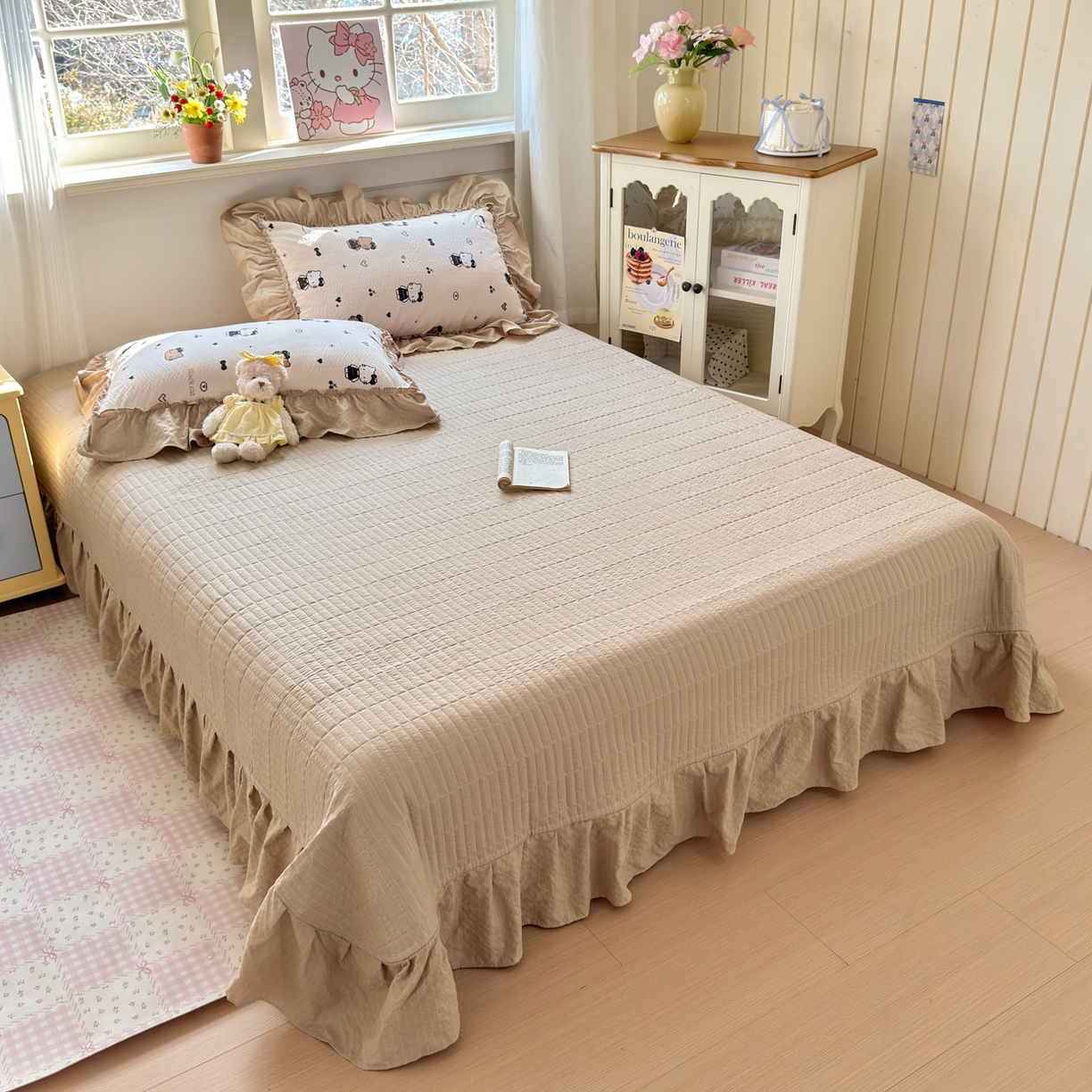 91家纺网 家纺一手货源 找家纺 禾沐 2026新款云感泡芙棉床盖夏被四件套AA款（夏被款） 奥利奥小猫