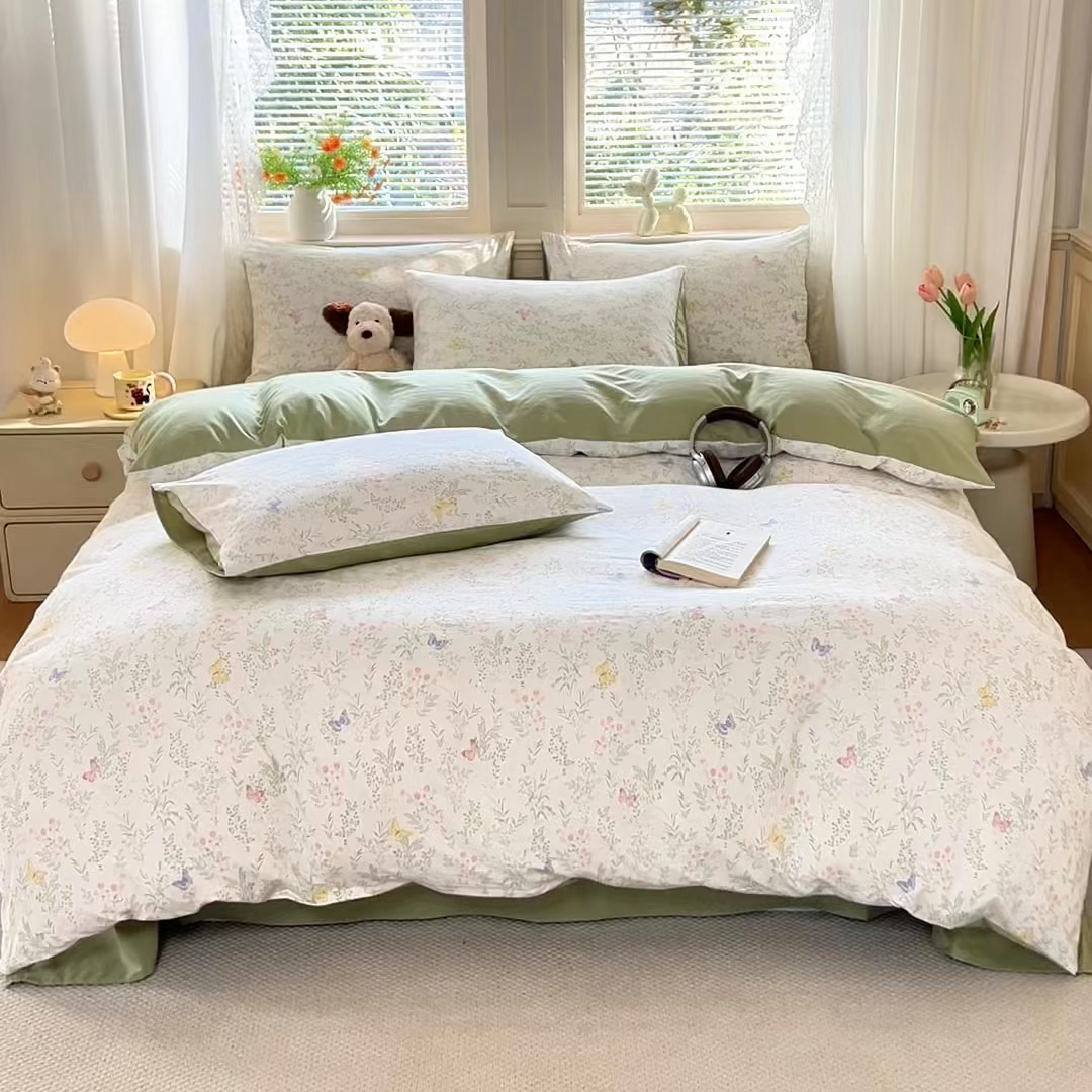 91家纺网 家纺一手货源 找家纺 铭浩家纺 2026春夏新款A类古法水洗云朵四件套 青春蝶舞