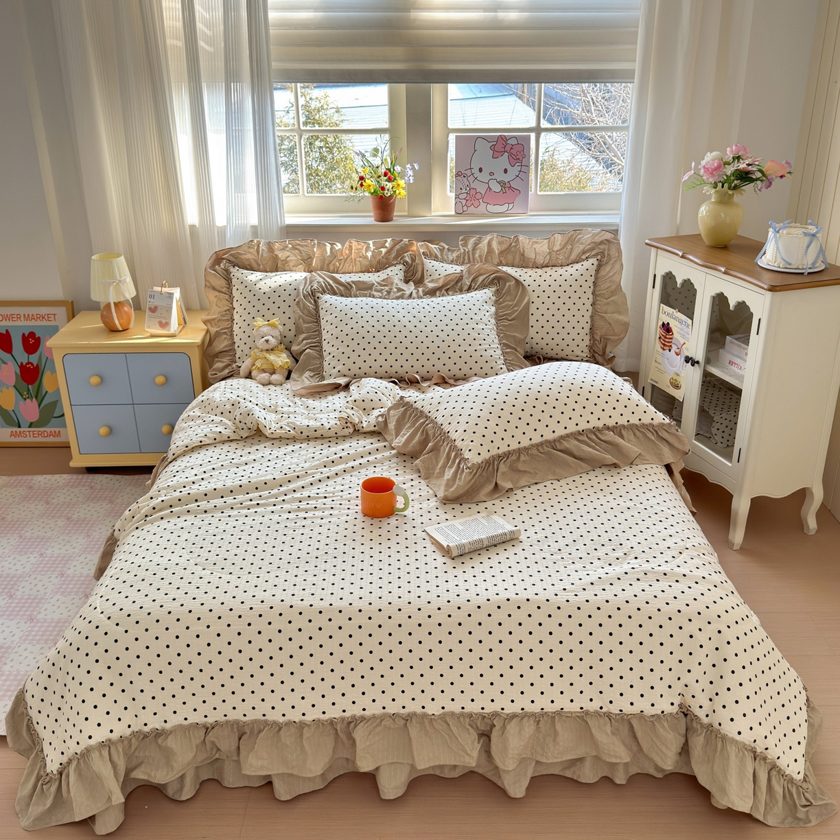 91家纺网 家纺一手货源 找家纺 禾沐 2026新款云感泡芙棉床盖夏被四件套AA款（夏被款） 波点