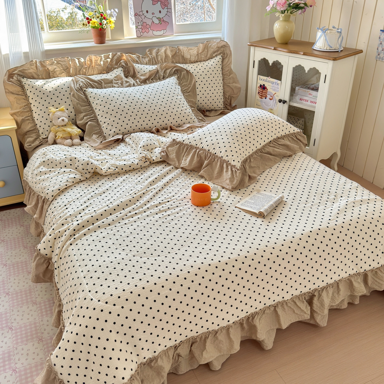 91家纺网 家纺一手货源 找家纺 禾沐 2026新款云感泡芙棉床盖夏被四件套AA款（夏被款） 波点