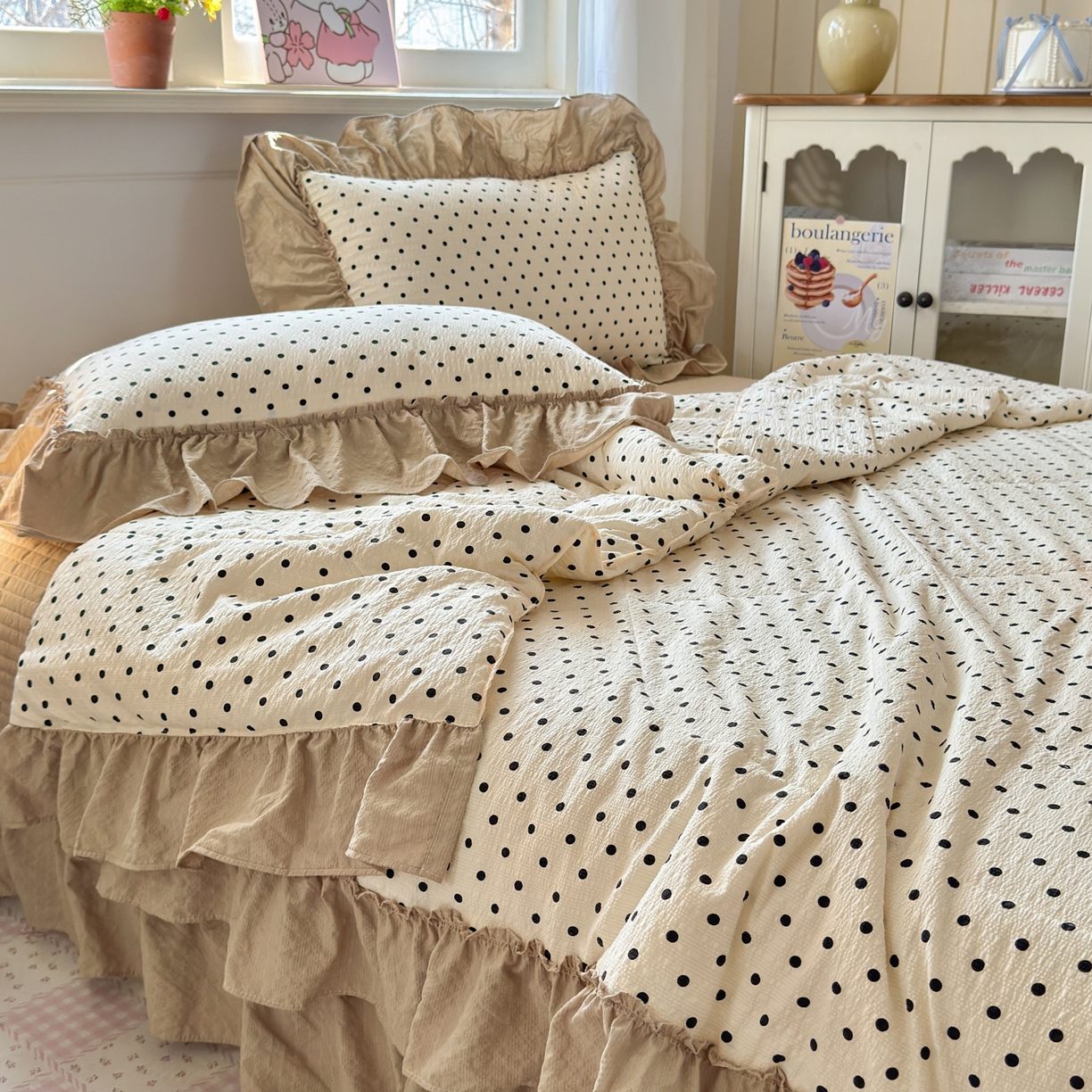 91家纺网 家纺一手货源 找家纺 禾沐 2026新款云感泡芙棉床盖夏被四件套AA款（夏被款） 波点