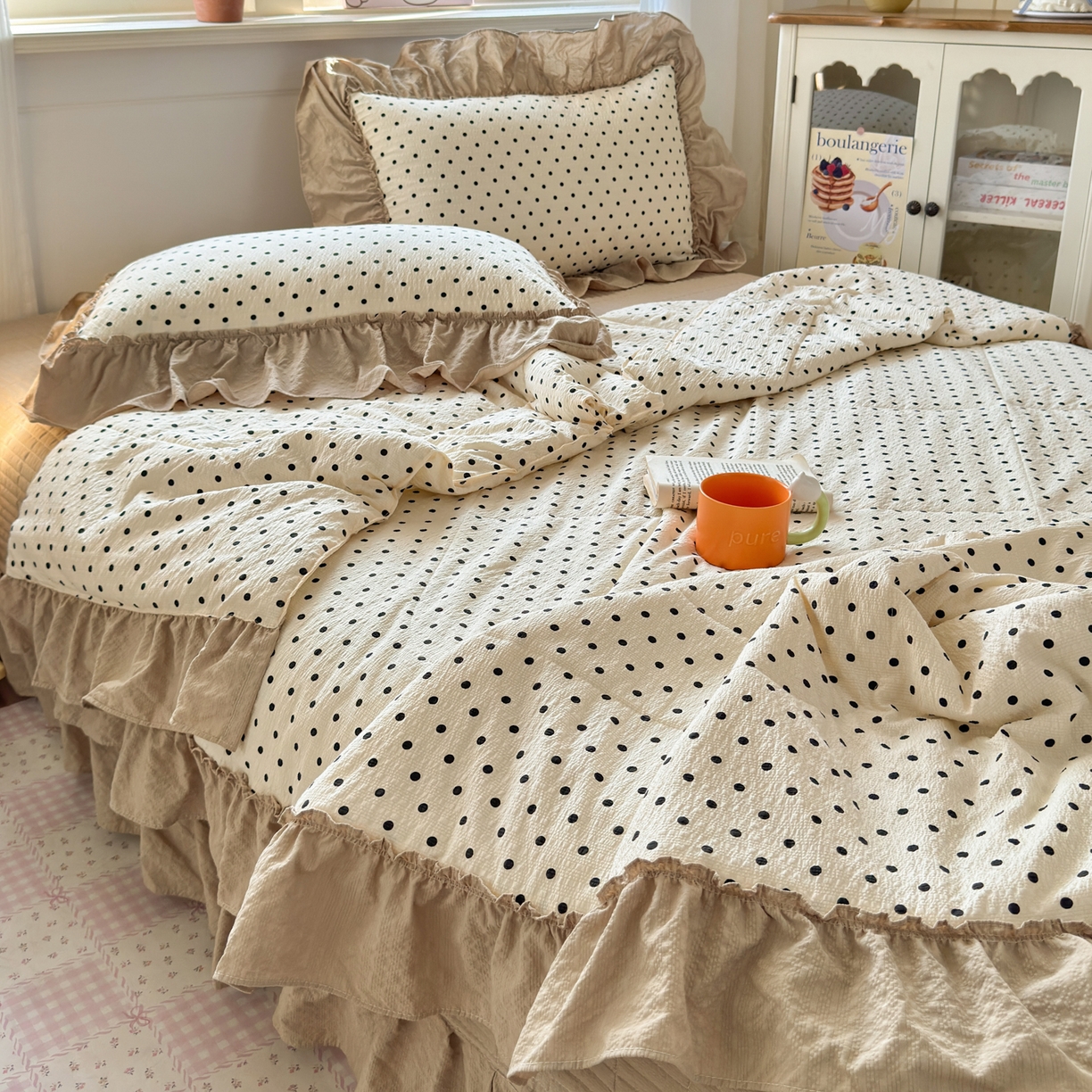 91家纺网 家纺一手货源 找家纺 禾沐 2026新款云感泡芙棉床盖夏被四件套AA款（夏被款） 波点