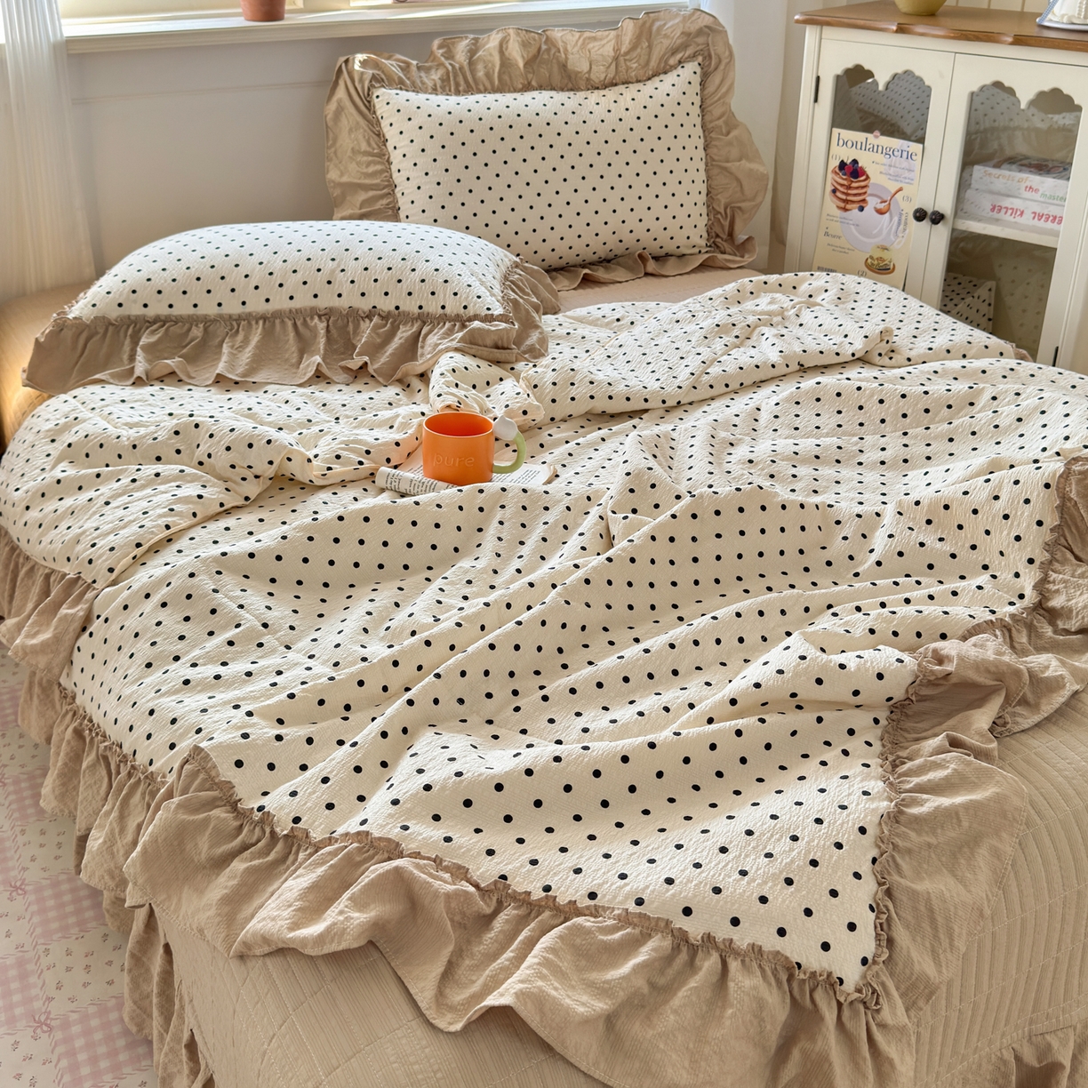91家纺网 家纺一手货源 找家纺 禾沐 2026新款云感泡芙棉床盖夏被四件套AA款（夏被款） 波点
