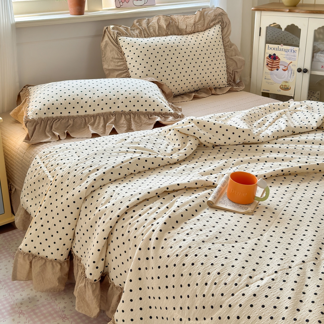 91家纺网 家纺一手货源 找家纺 禾沐 2026新款云感泡芙棉床盖夏被四件套AA款（夏被款） 波点