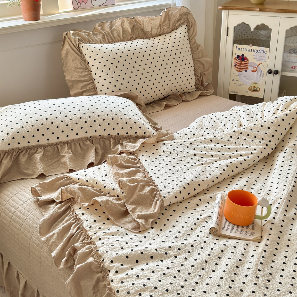 91家纺网 家纺一手货源 找家纺 禾沐 2026新款云感泡芙棉床盖夏被四件套AA款（夏被款） 波点