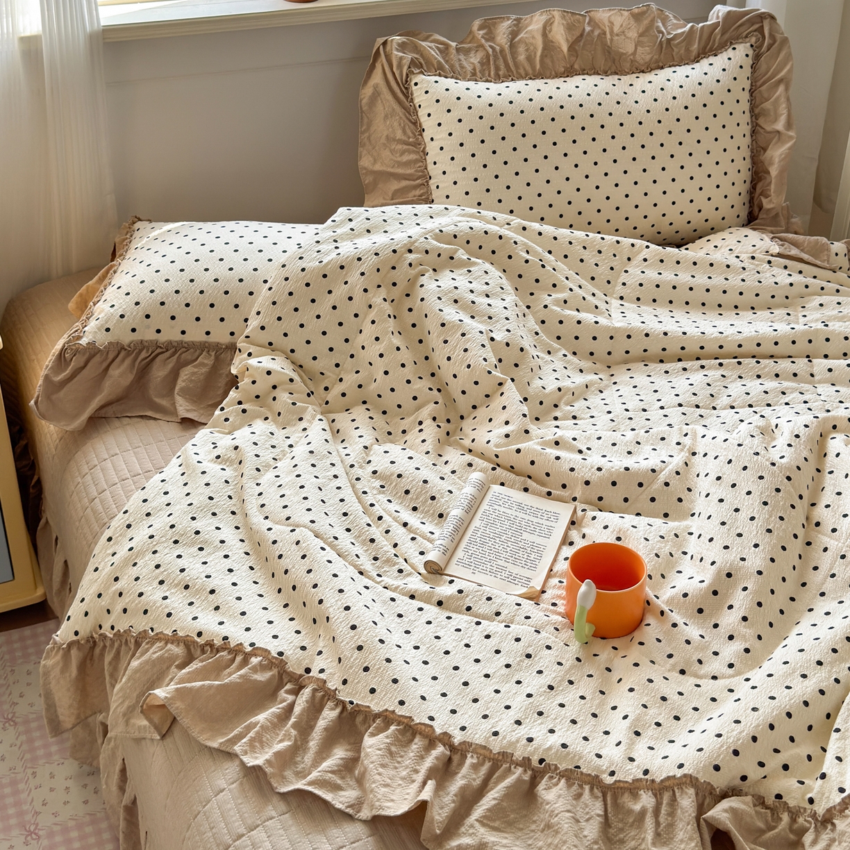 91家纺网 家纺一手货源 找家纺 禾沐 2026新款云感泡芙棉床盖夏被四件套AA款（夏被款） 波点