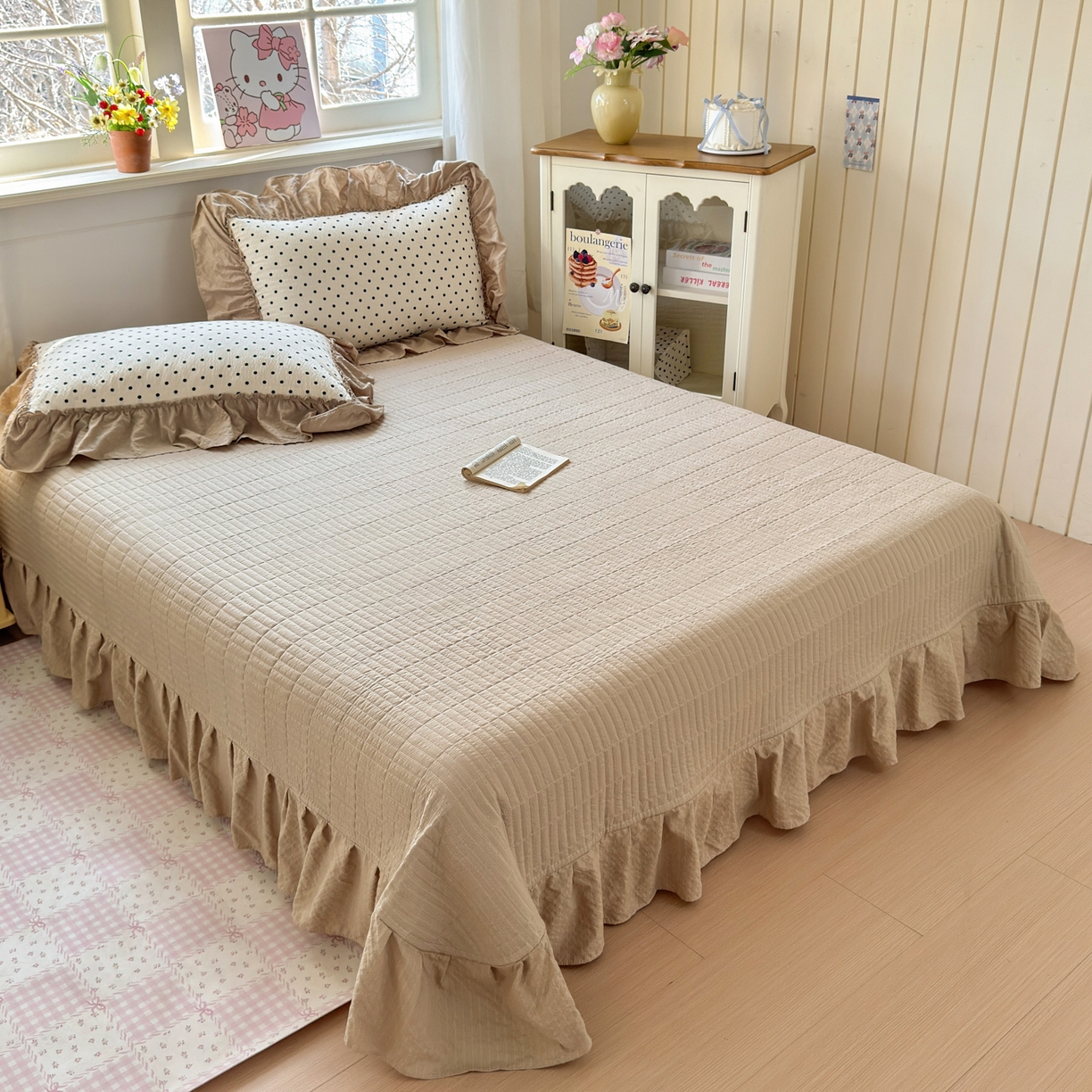 91家纺网 家纺一手货源 找家纺 禾沐 2026新款云感泡芙棉床盖夏被四件套AA款（夏被款） 波点