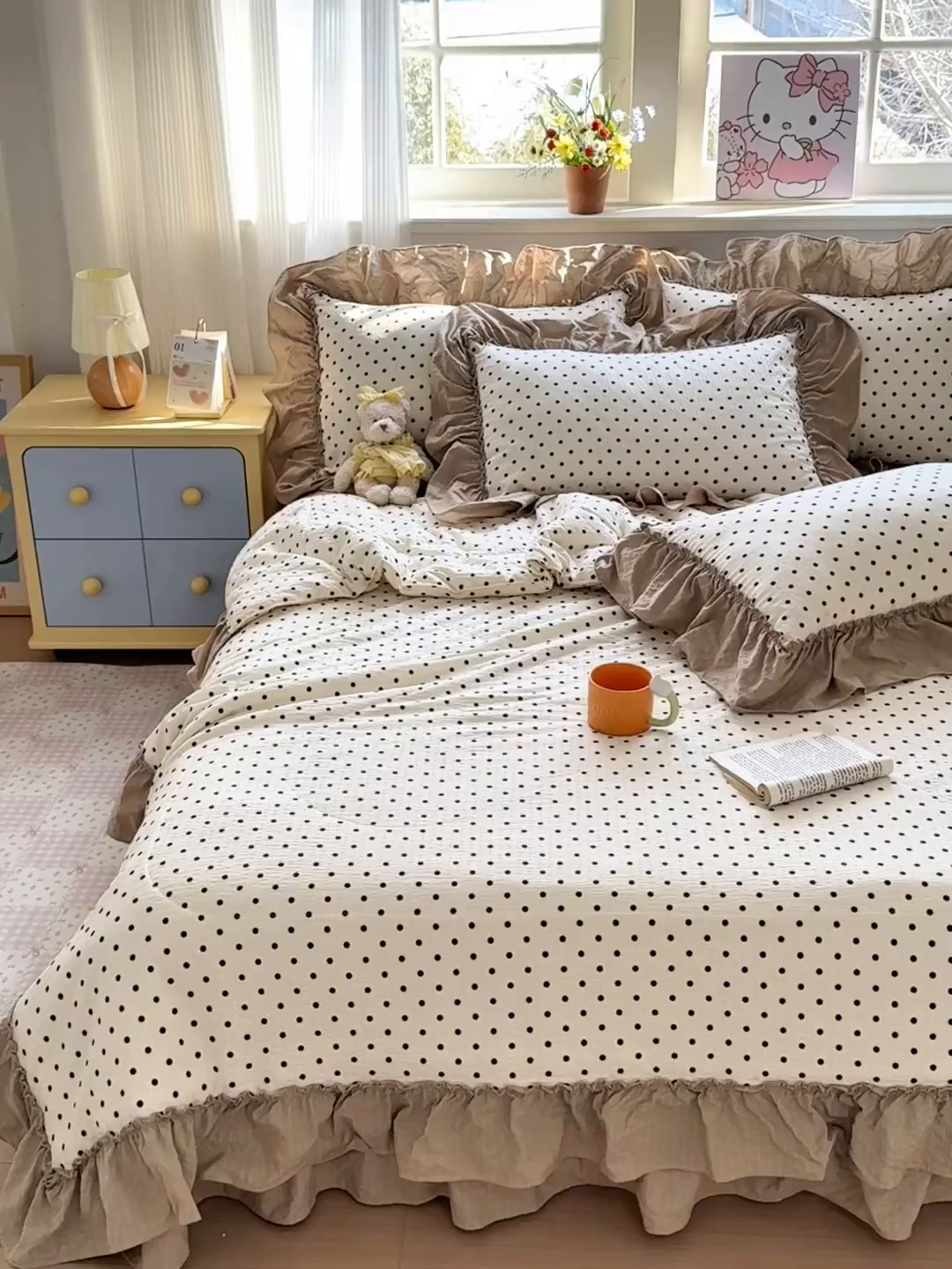 91家纺网 家纺一手货源 找家纺 禾沐 2026新款云感泡芙棉床盖夏被四件套AA款（夏被款） 波点