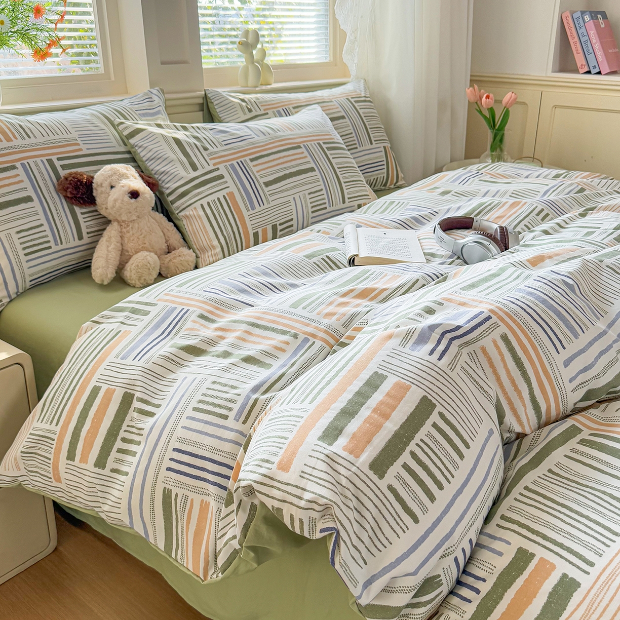 91家纺网 家纺一手货源 找家纺 铭浩家纺 2026春夏新款A类古法水洗云朵四件套 清木