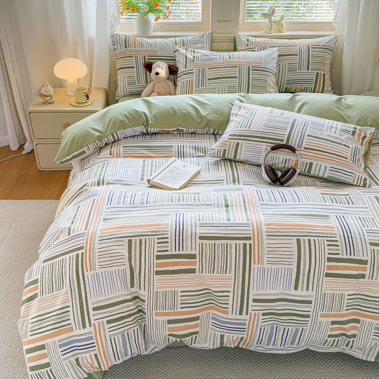 91家纺网 家纺一手货源 找家纺 铭浩家纺 2026春夏新款A类古法水洗云朵四件套 清木