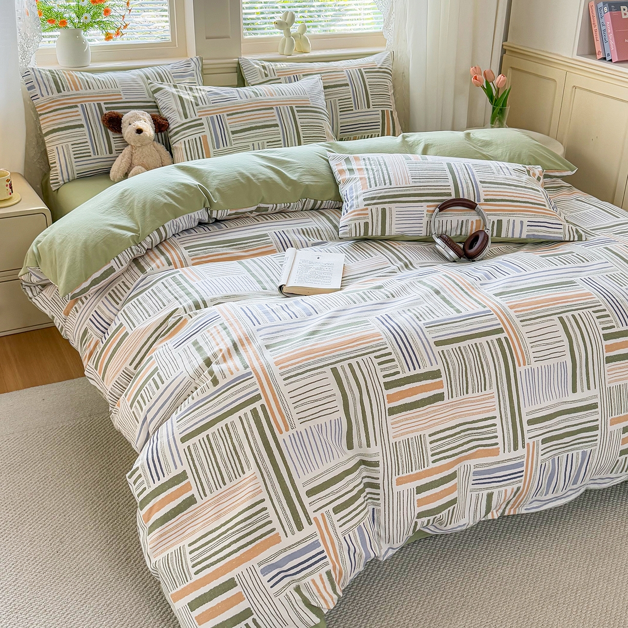 91家纺网 家纺一手货源 找家纺 铭浩家纺 2026春夏新款A类古法水洗云朵四件套 清木