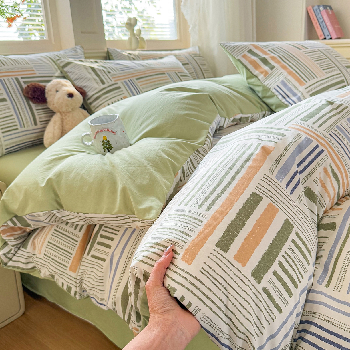 91家纺网 家纺一手货源 找家纺 铭浩家纺 2026春夏新款A类古法水洗云朵四件套 清木