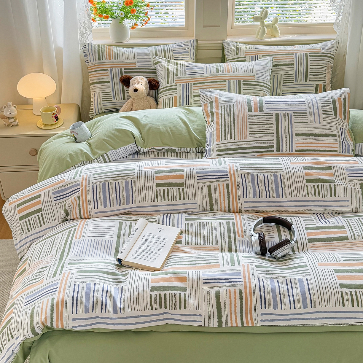 91家纺网 家纺一手货源 找家纺 铭浩家纺 2026春夏新款A类古法水洗云朵四件套 清木