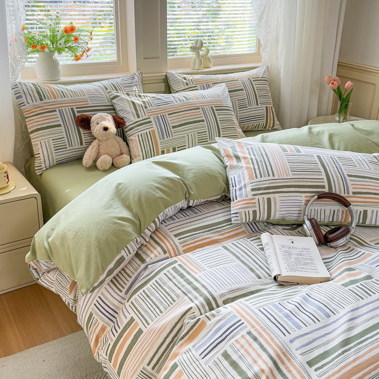 91家纺网 家纺一手货源 找家纺 铭浩家纺 2026春夏新款A类古法水洗云朵四件套 清木