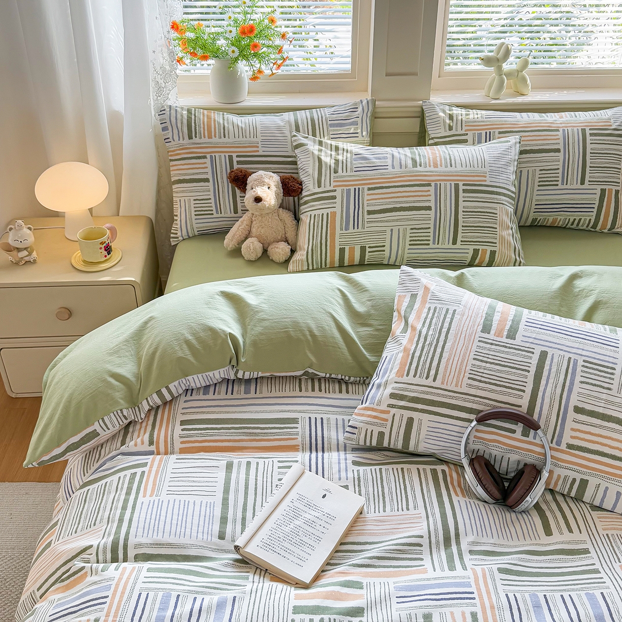 91家纺网 家纺一手货源 找家纺 铭浩家纺 2026春夏新款A类古法水洗云朵四件套 清木