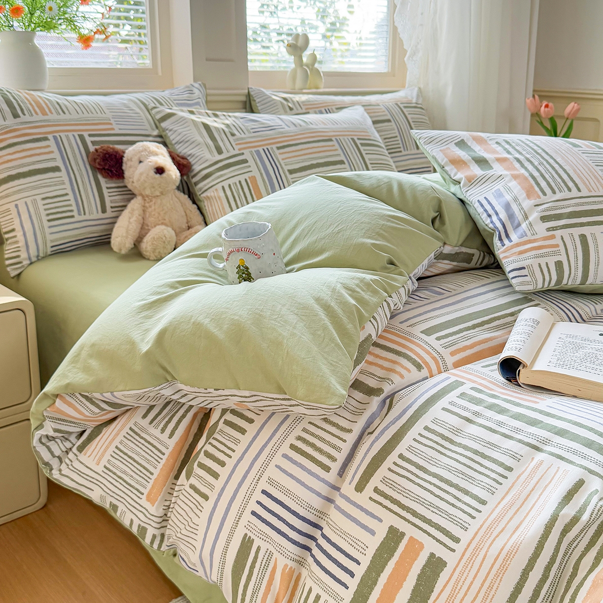 91家纺网 家纺一手货源 找家纺 铭浩家纺 2026春夏新款A类古法水洗云朵四件套 清木