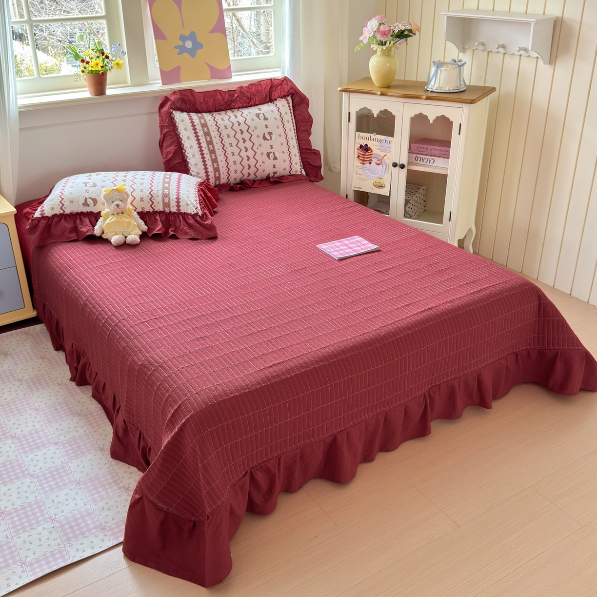 91家纺网 家纺一手货源 找家纺 禾沐 2026新款云感泡芙棉床盖夏被四件套AA款（夏被款） 红色小雪人