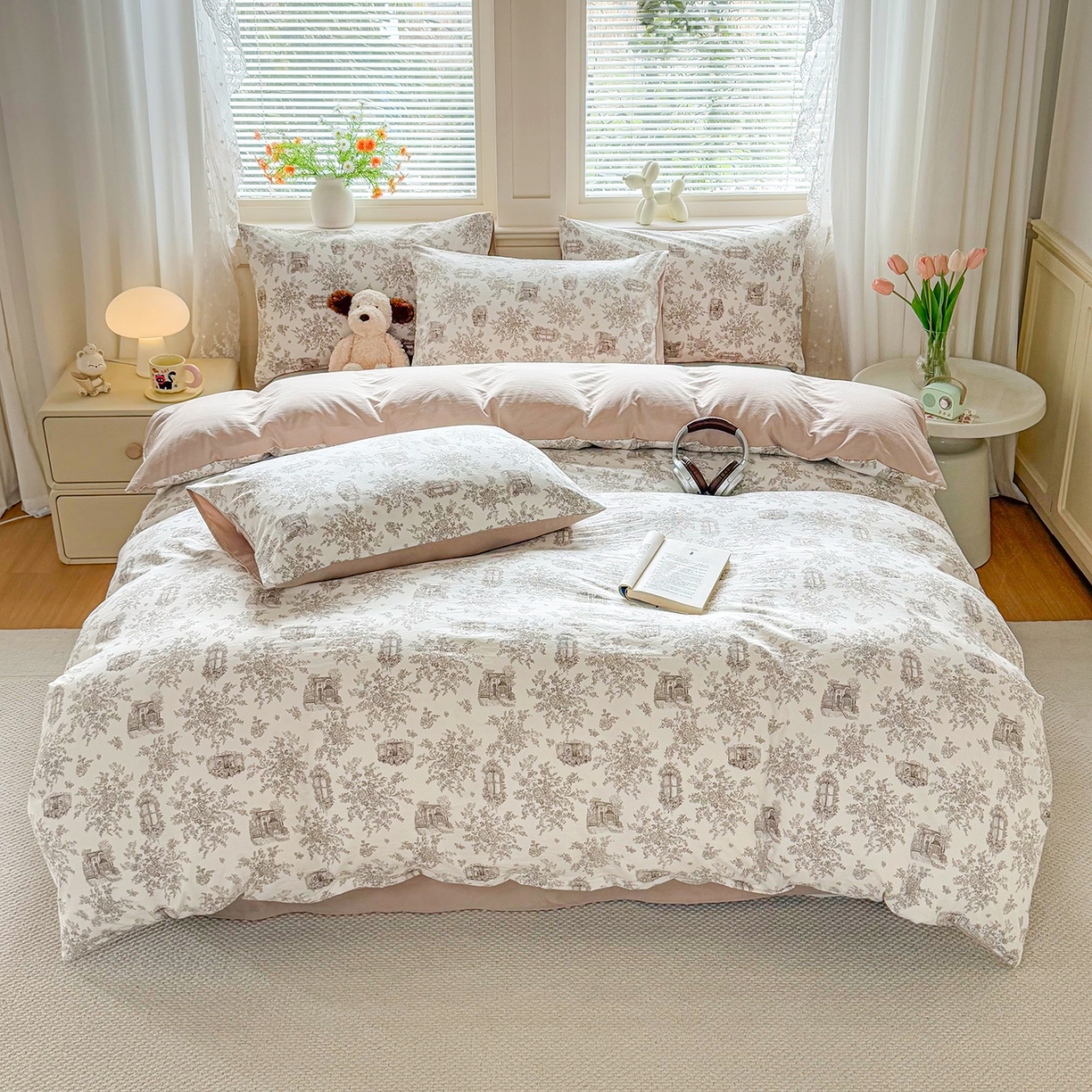 91家纺网 家纺一手货源 找家纺 铭浩家纺 2026春夏新款A类古法水洗云朵四件套 莎莉城堡