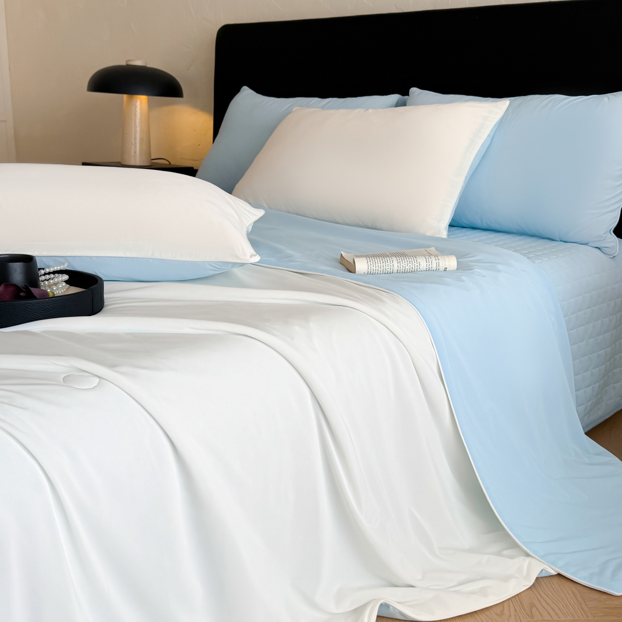 91家纺网 家纺一手货源 找家纺 （总）羚羊语家纺 2026新款仿锦氨凉感夏被床盖四件套夹棉床盖纯色轻奢凉感丝夏凉被空调冰丝云母凉感被子被芯