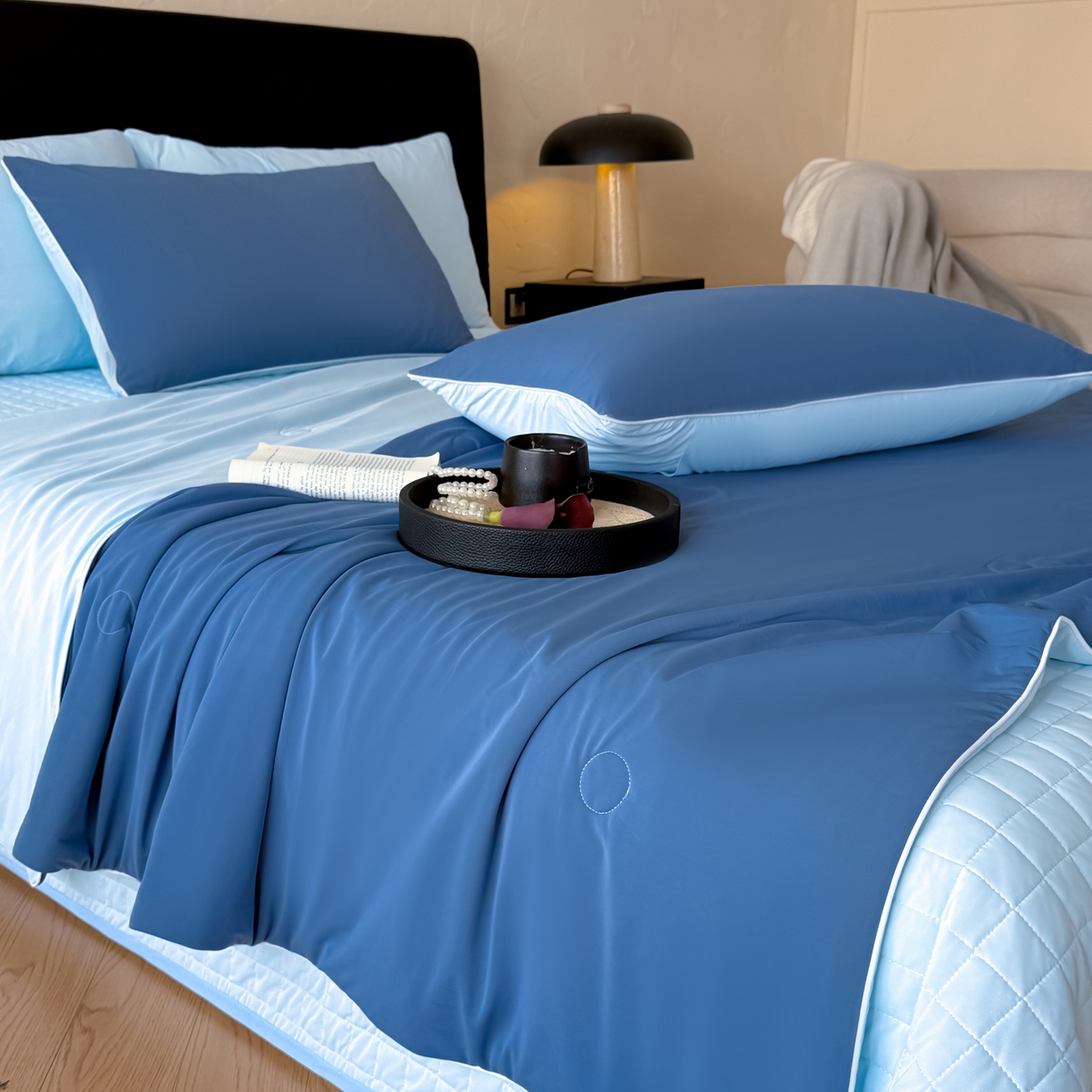 91家纺网 家纺一手货源 找家纺 （总）羚羊语家纺 2026新款仿锦氨凉感夏被床盖四件套夹棉床盖纯色轻奢凉感丝夏凉被空调冰丝云母凉感被子被芯