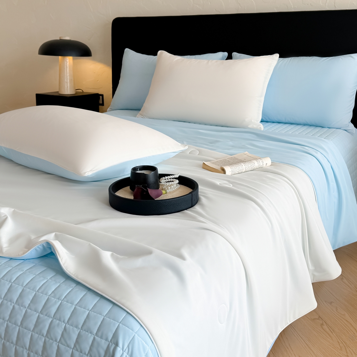 91家纺网 家纺一手货源 找家纺 （总）羚羊语家纺 2026新款仿锦氨凉感夏被床盖四件套夹棉床盖纯色轻奢凉感丝夏凉被空调冰丝云母凉感被子被芯