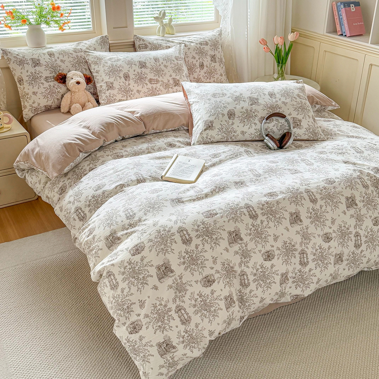 91家纺网 家纺一手货源 找家纺 铭浩家纺 2026春夏新款A类古法水洗云朵四件套 莎莉城堡