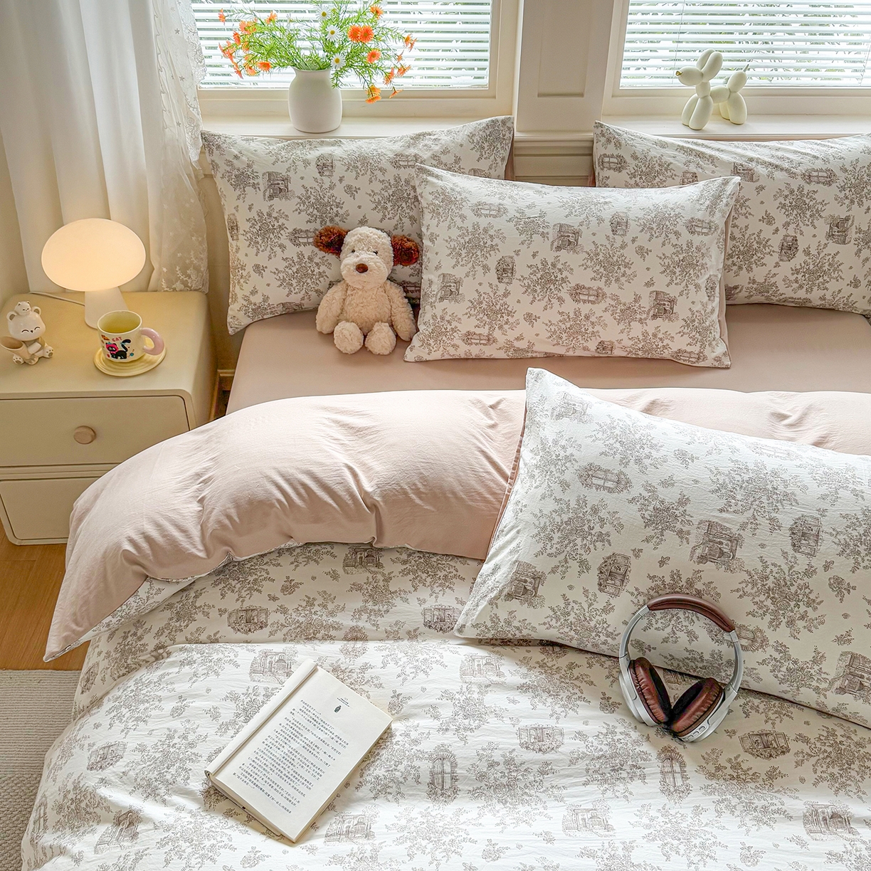 91家纺网 家纺一手货源 找家纺 铭浩家纺 2026春夏新款A类古法水洗云朵四件套 莎莉城堡