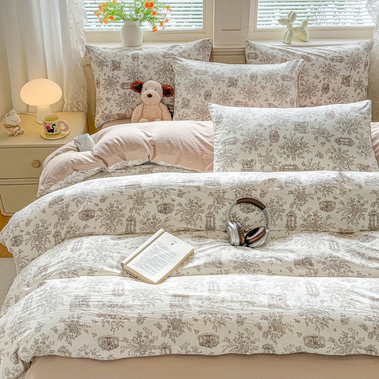 91家纺网 家纺一手货源 找家纺 铭浩家纺 2026春夏新款A类古法水洗云朵四件套 莎莉城堡