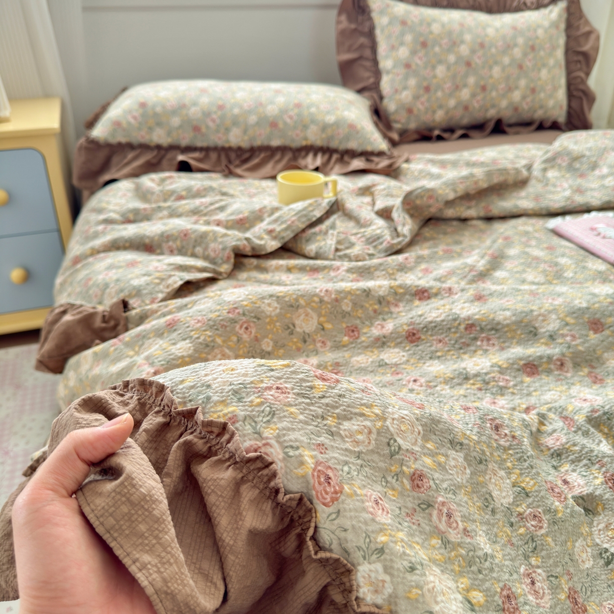 禾沐 2026新款云感泡芙棉床盖夏被四件套AA款（夏被款） 复古花