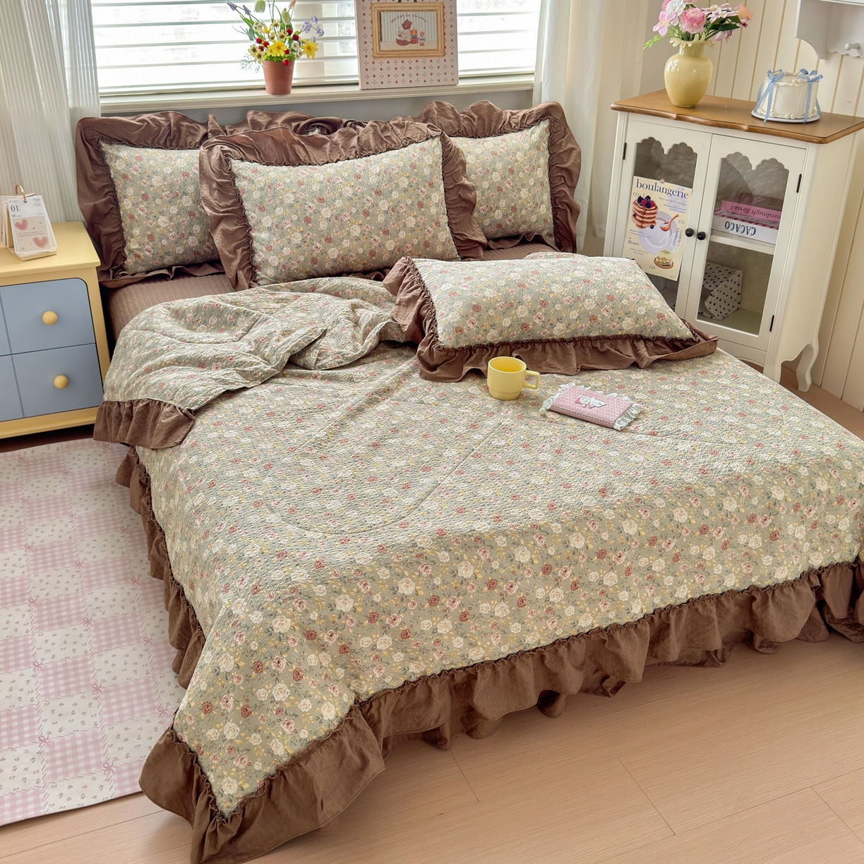 91家纺网 家纺一手货源 找家纺 禾沐 2026新款云感泡芙棉床盖夏被四件套AA款（夏被款） 复古花